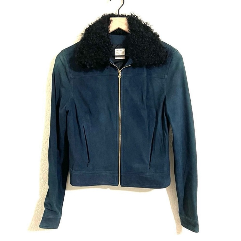 L’Agence Blue Lambs Suede Jacket Coat Sheep Fur Collar in Black Zip Up Size 4
